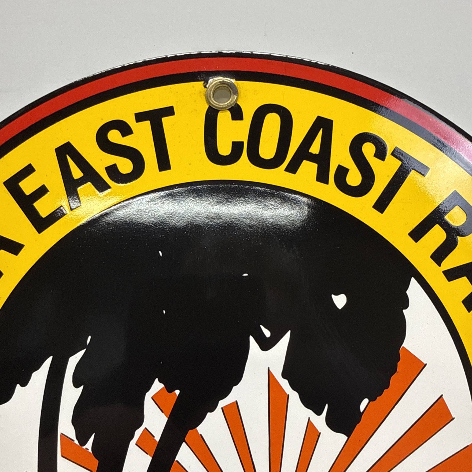 VINTAGE FLORIDA EAST COAST RAILWAY PORCELAIN SIGN FLAGLER SYSTEM GAS OIL TRAIN