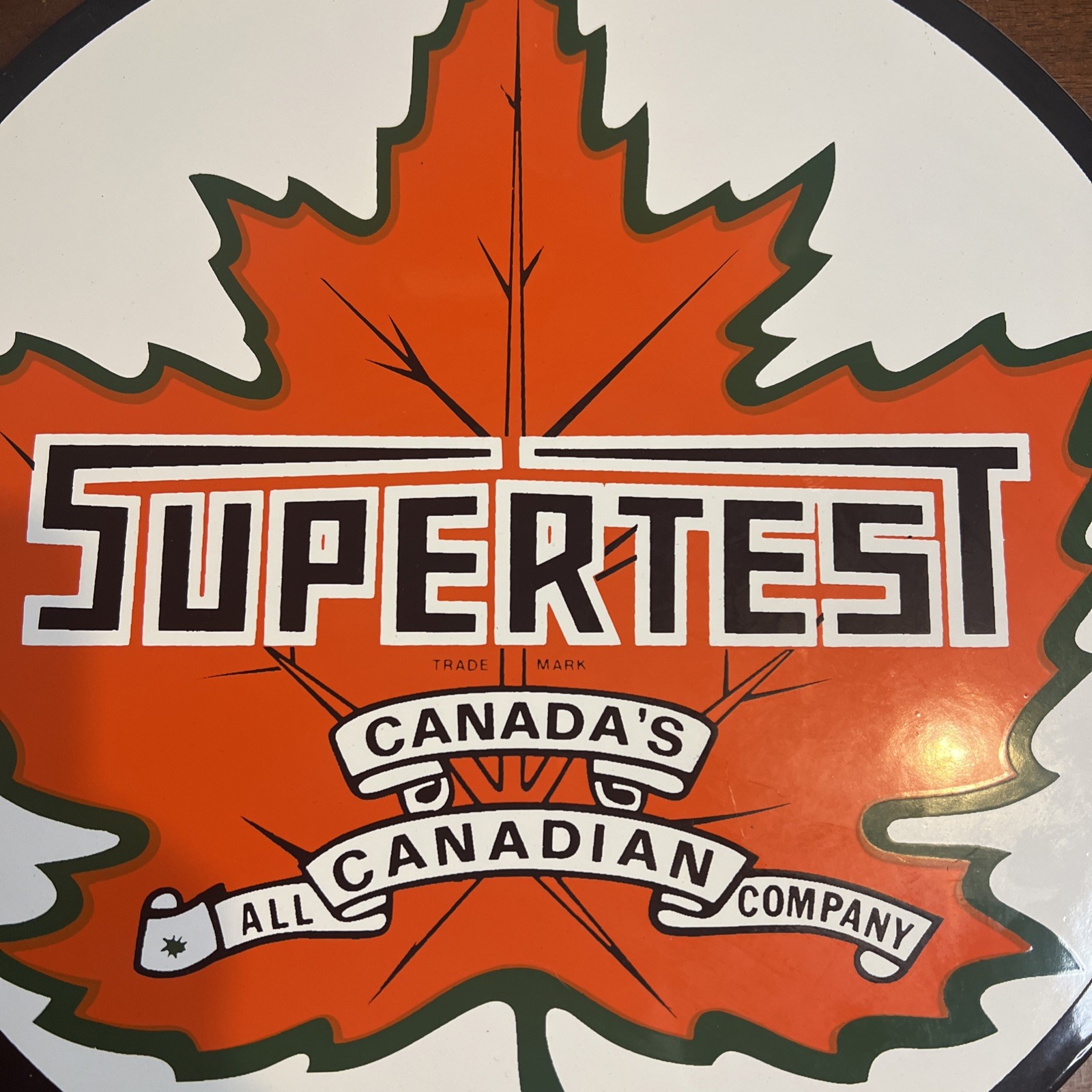 Vintage Supertest Maple Leaf Canadian Gasoline PorcelainSign 11 3/4 In
