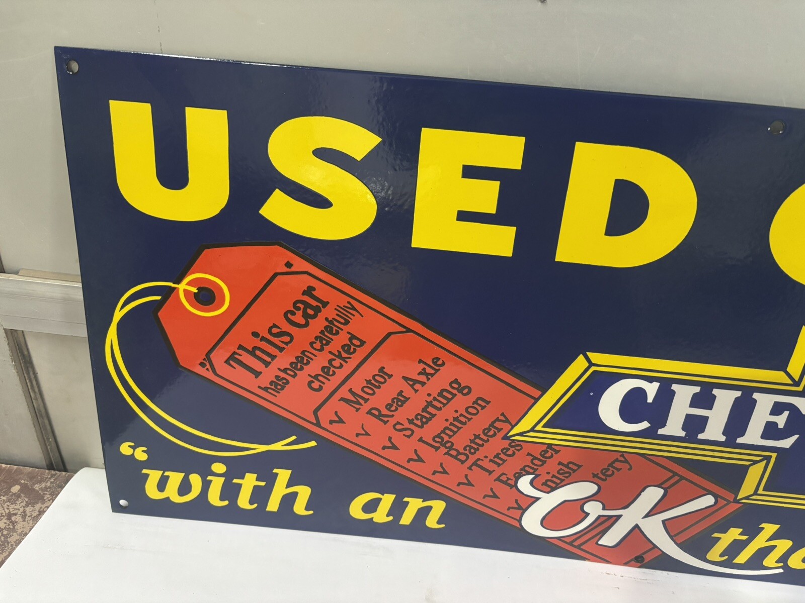 Used Cars Chevrolet Porcelain Enamel Sign 36 x 15 Inches 1 Sided