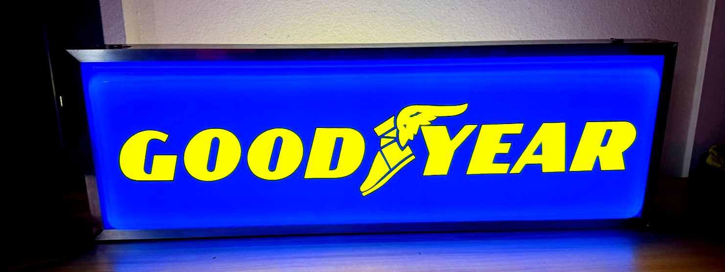 Vintage GOODYEAR TIRE Dealer SIGN Double Sided Light Gas & Oil Advertising