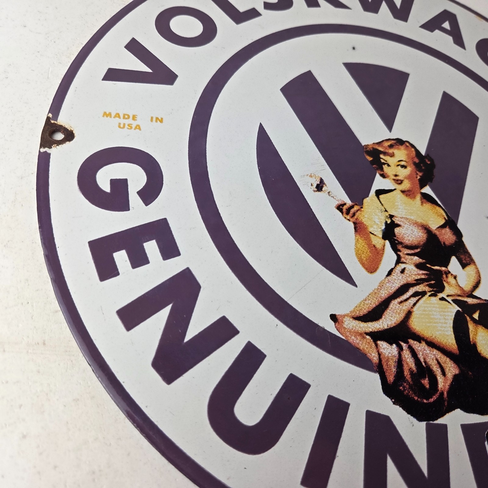Vintage Volkswagen Sign – Porcelain Dealership Sales VW Automobile Gas Pump Sign