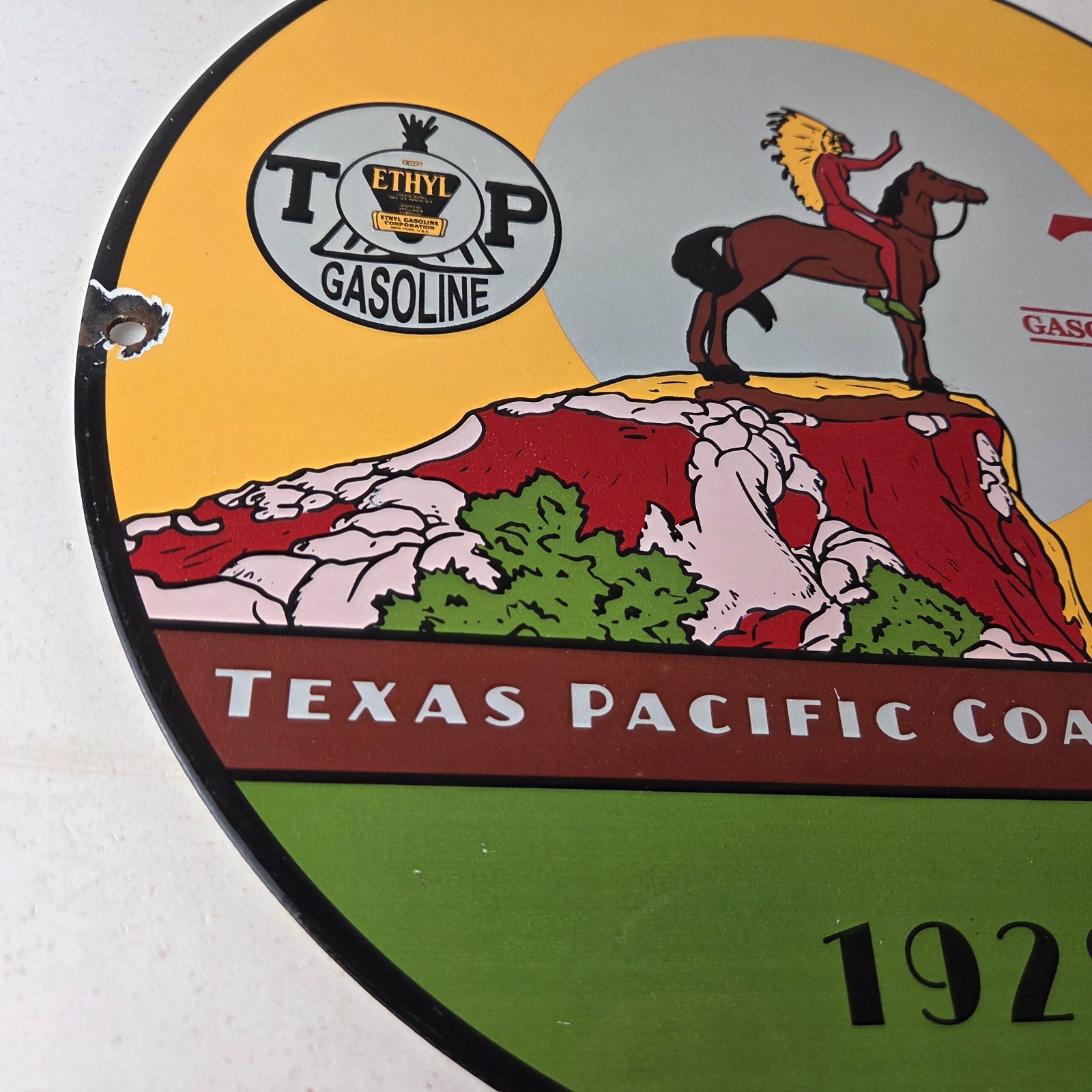 Vintage Texas Pacific Motor Oil Sign – Gas Pump Porcelain Service Station Sign