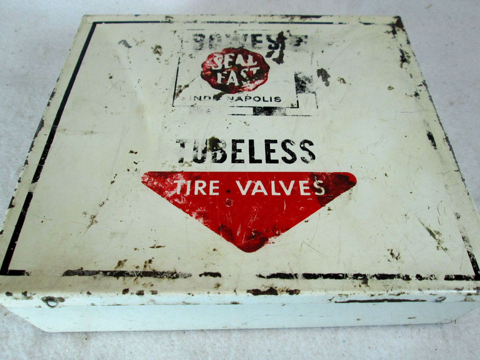 Vintage Bowes Seal Fast tubeless tire valves empty metal case