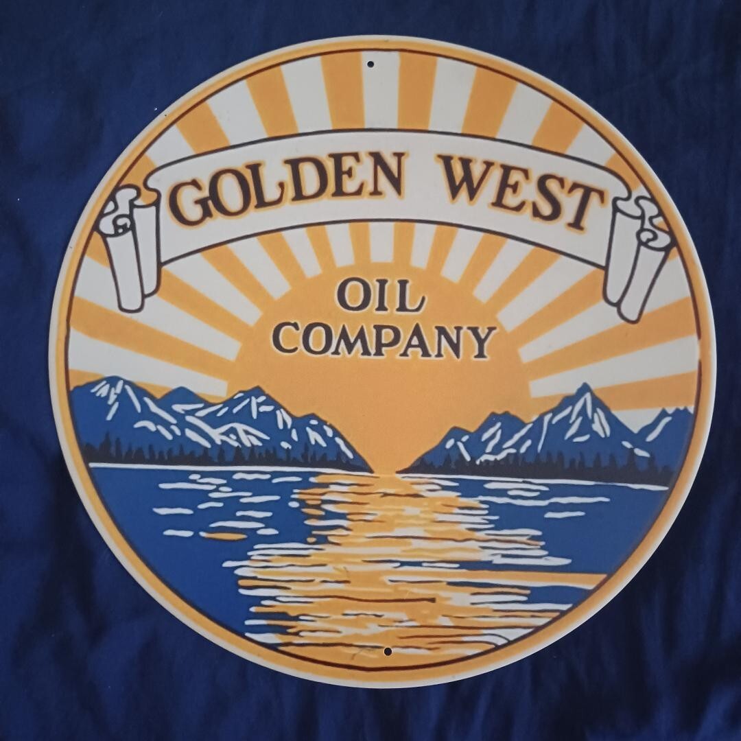 12″ Round Metal Sign Man Cave Wall Art Garage Bar Gas Station Golden West Oil