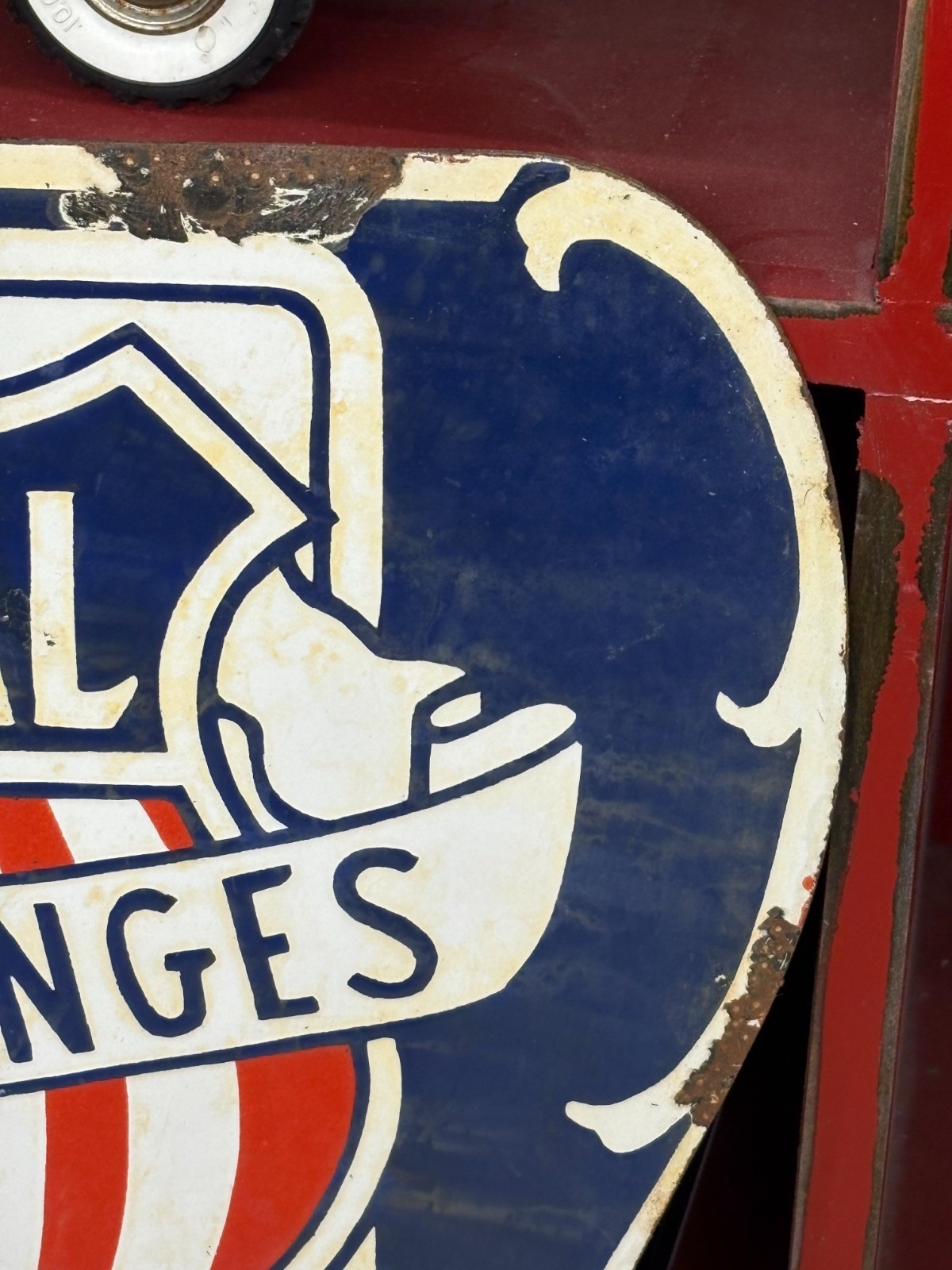 ORIGINAL 1930’s/1940’s (NATIONAL STOVES & RANGES) PORCELAIN FLANGE SIGN, RARE