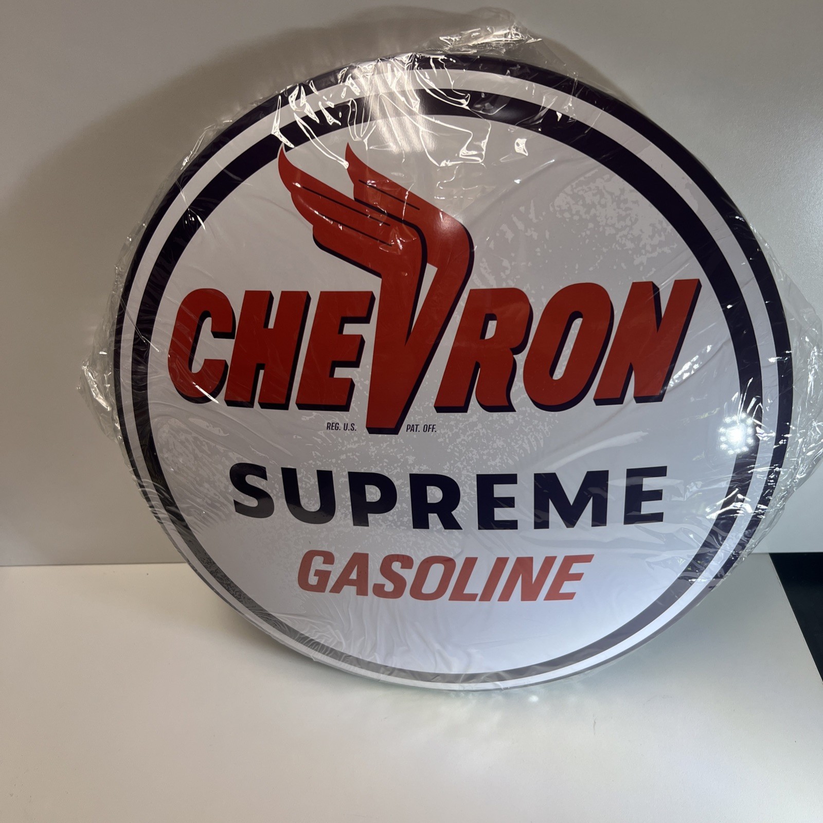 Chevron Supreme Gasoline Dome Metal Sign Bold Look Garage, Man, Cave, Bar, ￼