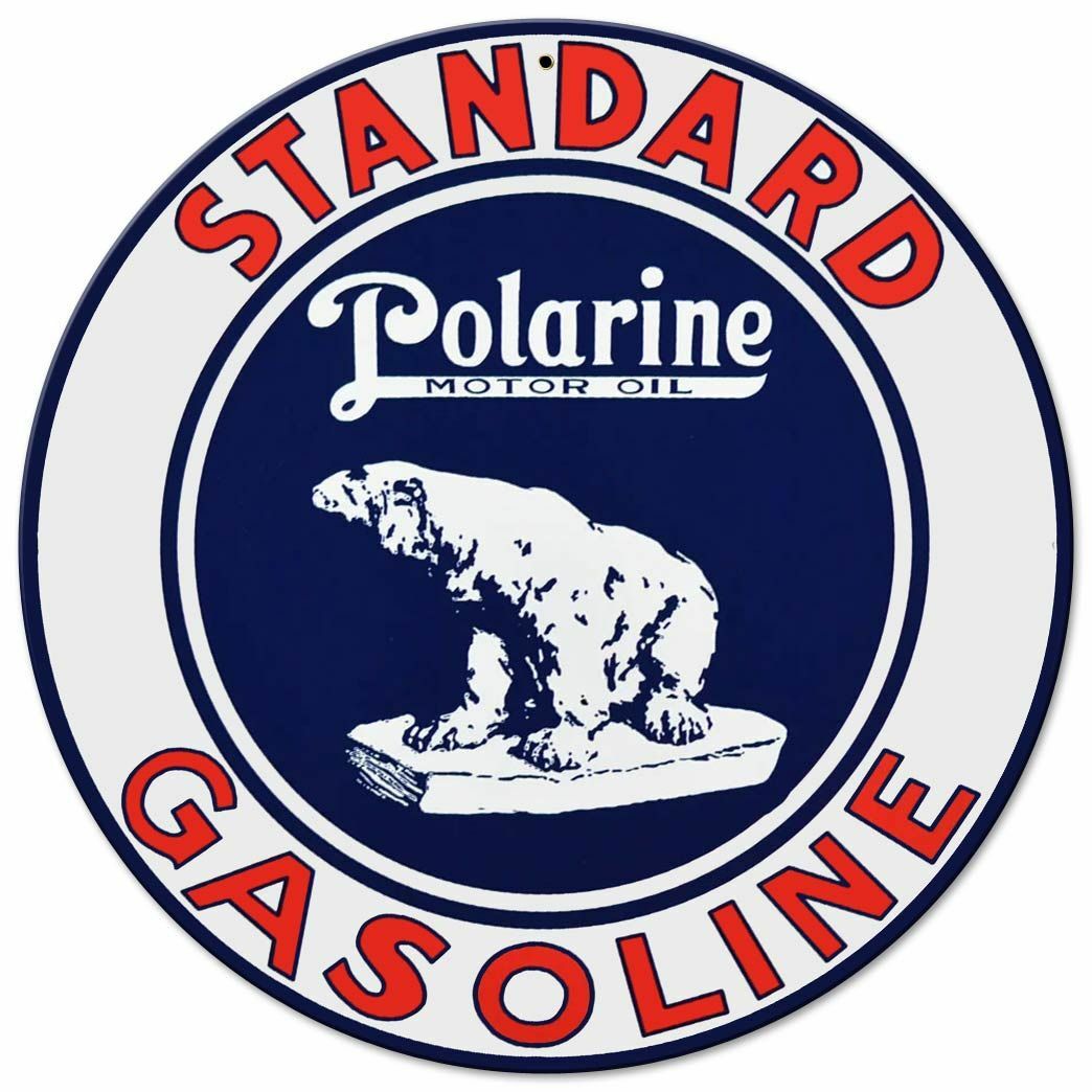 STANDARD GAS POLARINE POLAR BEAR 14″ ROUND HEAVY DUTY USA MADE METAL GAS AD SIGN