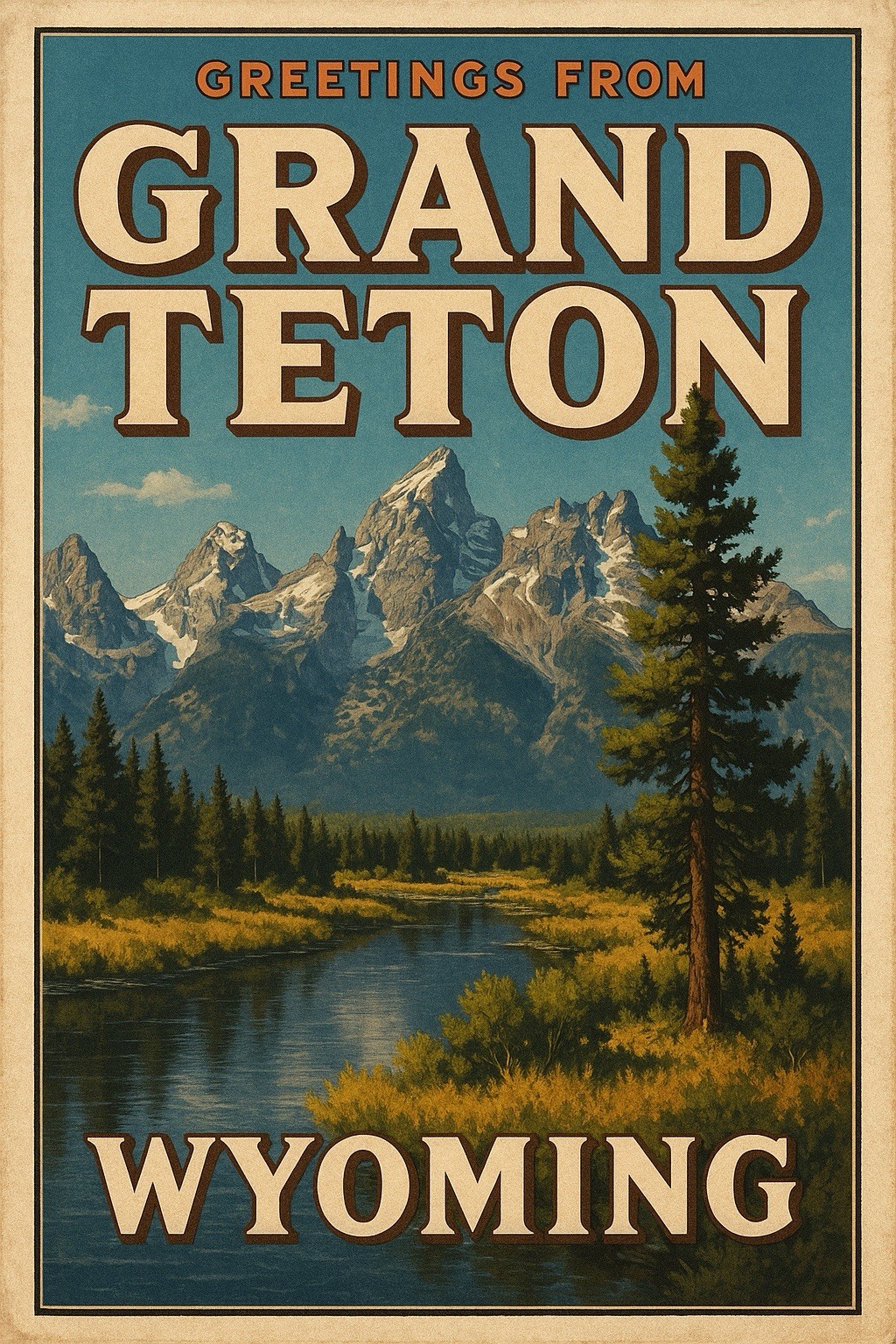 Grand Teton Wyoming Postcard Style Sign National Park