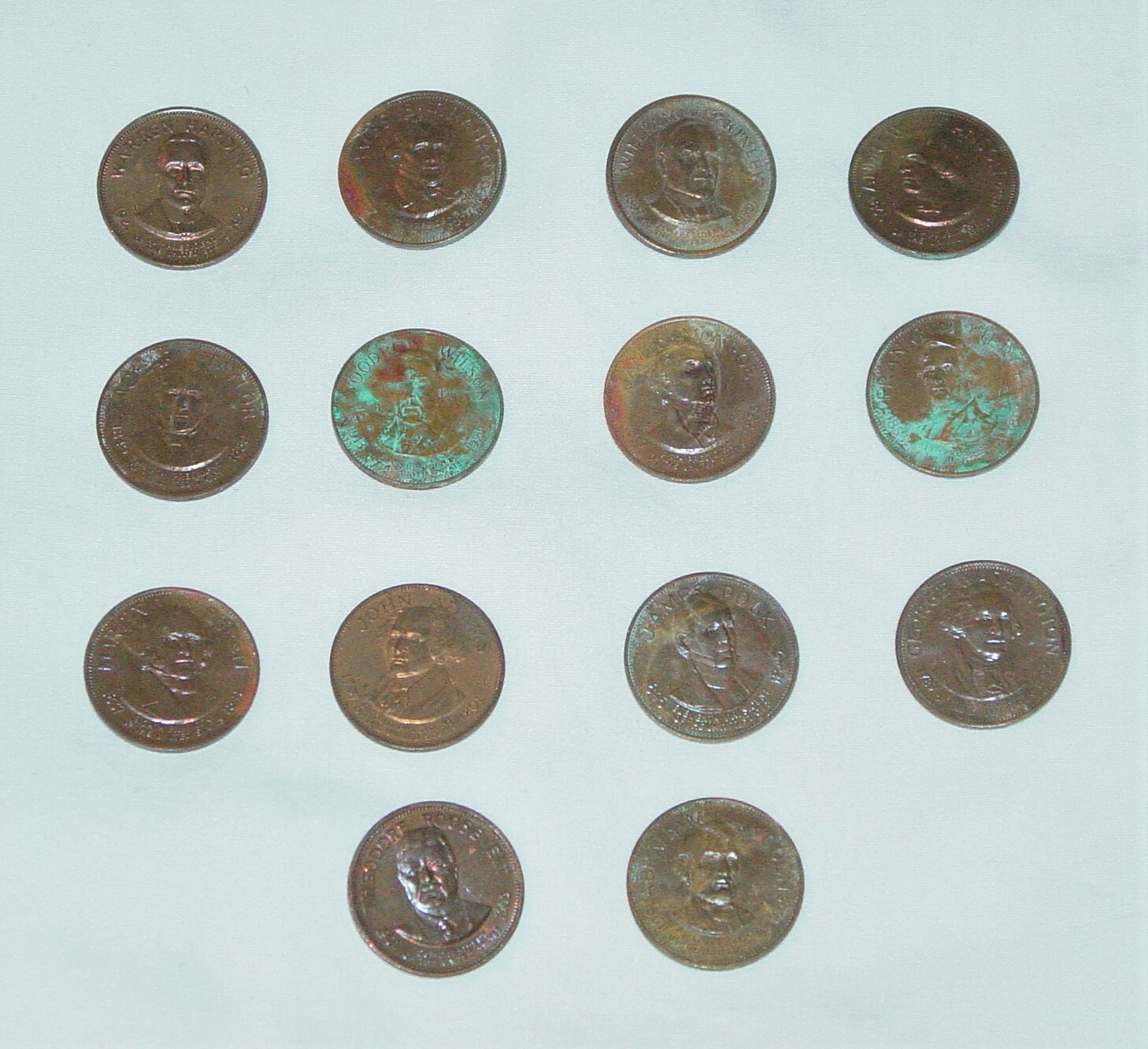 14 VINTAGE 1960’s SHELL GAS STATION U.S. PRESIDENT COLLECTOR COINS-COPPER/BRONZE