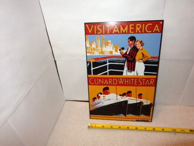 7 3/4 x 12 in CURARD WHITE STAR CRUISE ADV. SIGN DIE CUT METAL PORCELAIN -S 287