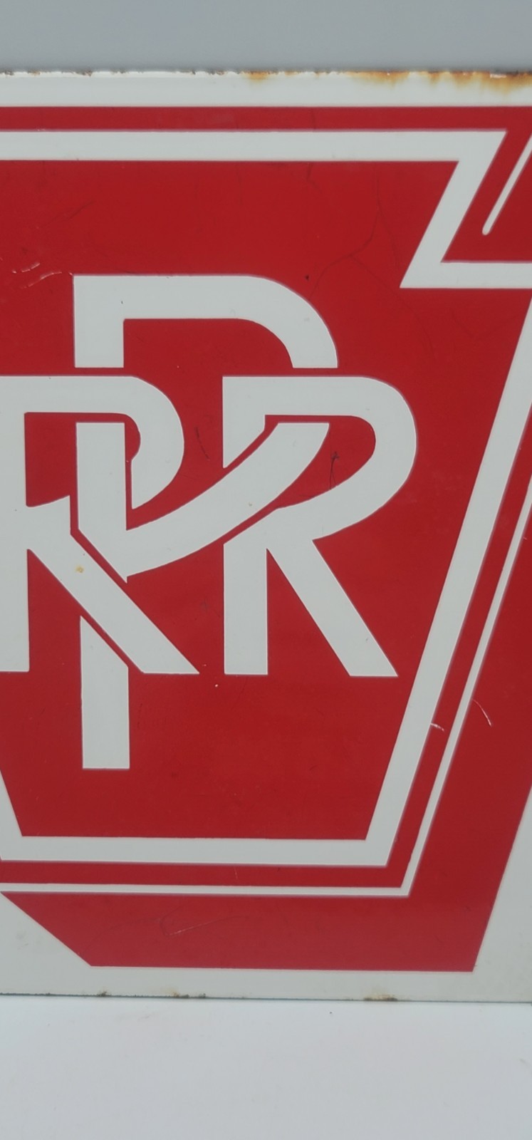 Vintage PRR Pennsylvania Railroad Railway Rustic Porcelain Enameled Metal Sign