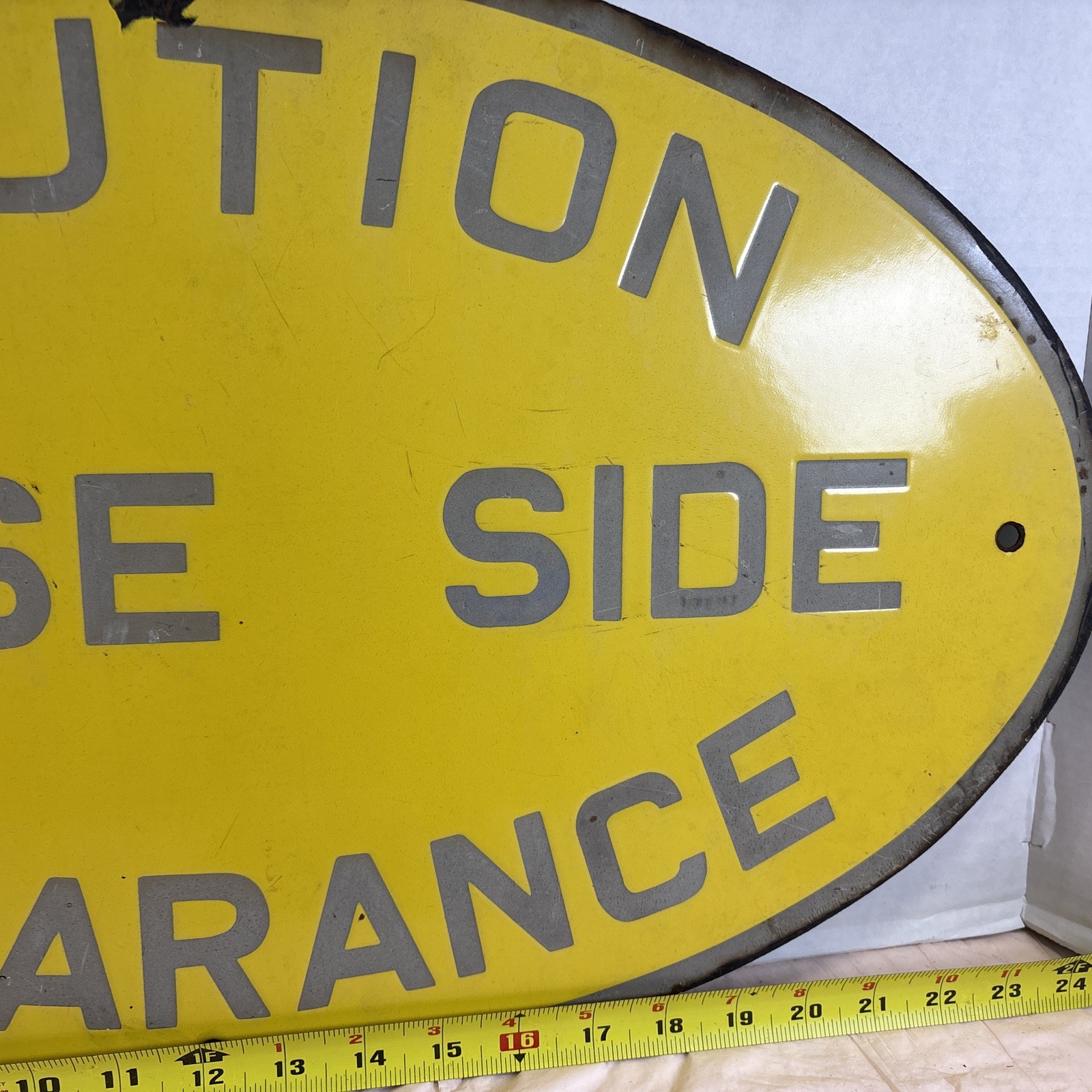 Vintage Railroad Caution Close Side Clearance Sign 24×14 Metal Oval