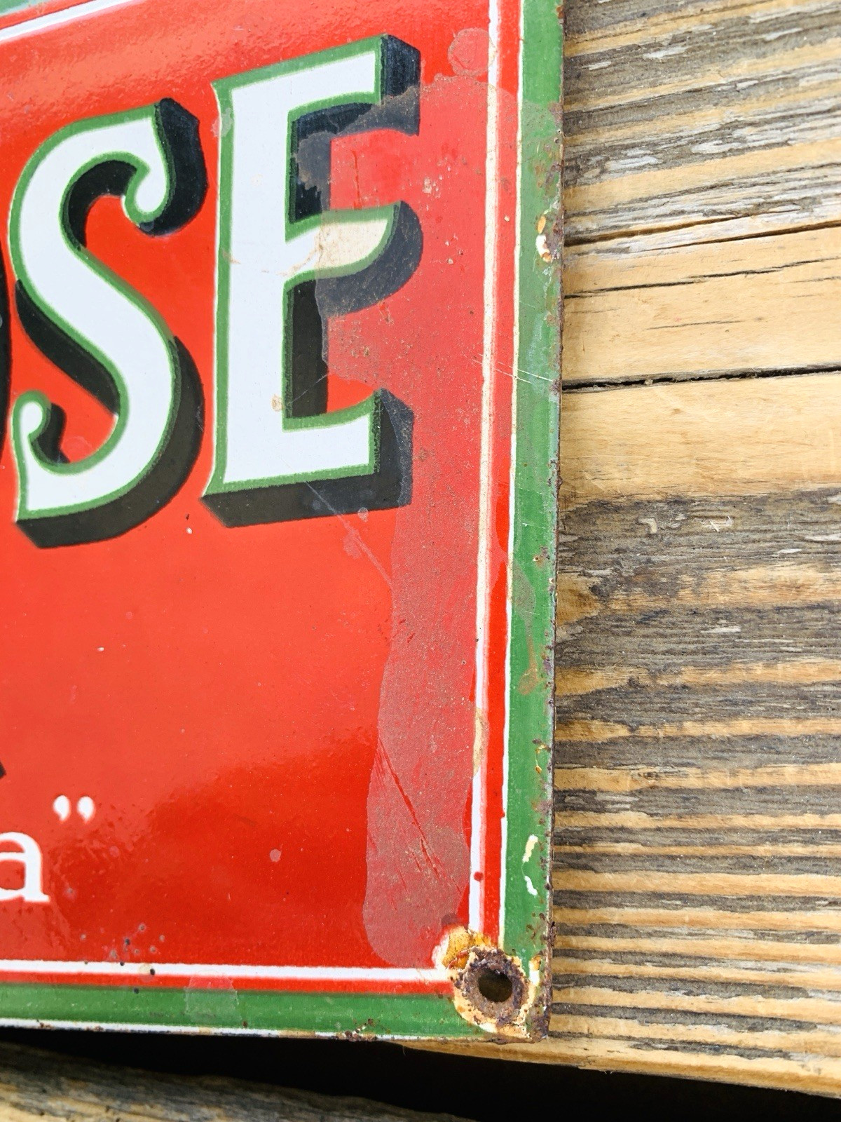 VINTAGE 12×6.5″ RED ROSE TEA PORCELAIN SERVICE PUMP STATION GASOLINE AD OIL SIGN