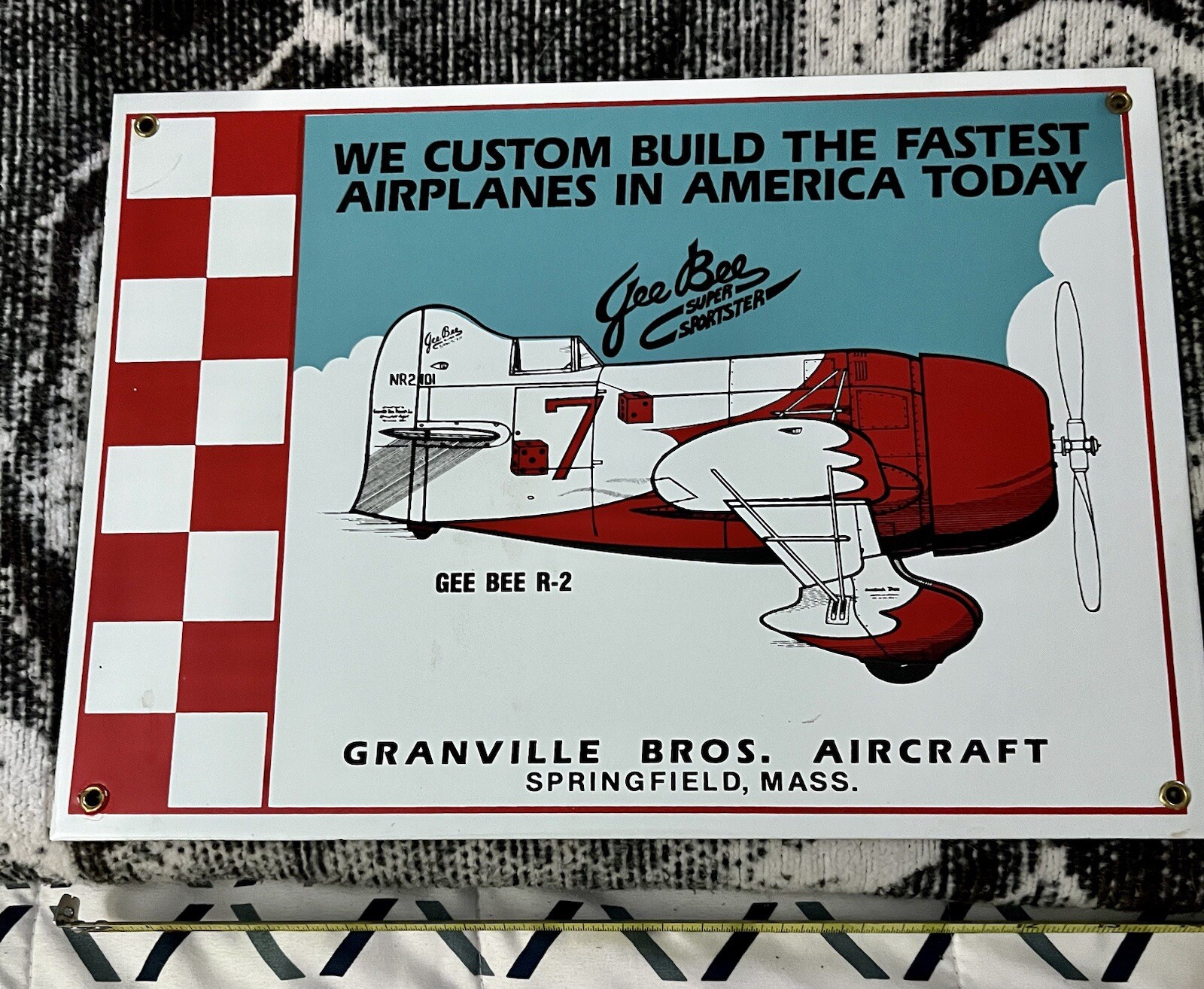 VINTAGE GRANVILLE BROS AIRCRAFT PORCELAIN GAS SERVICE STATION AIRPLANE 14″ SIGN