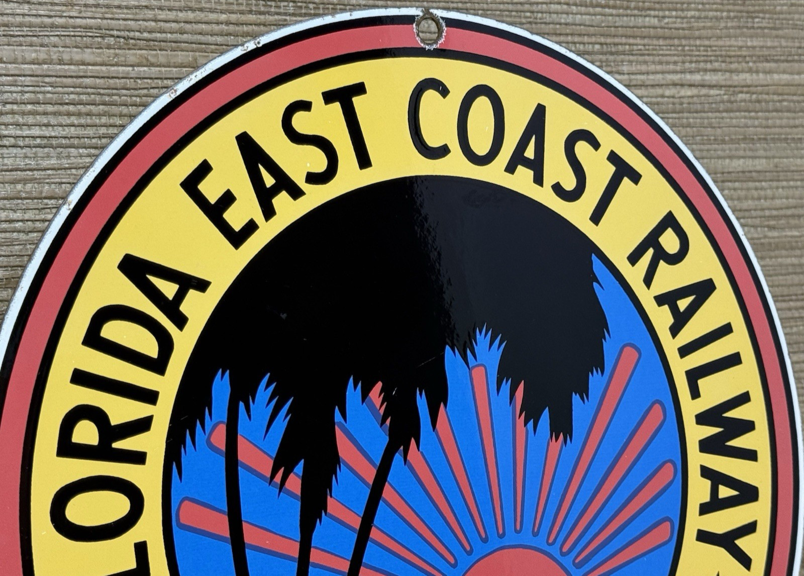 VINTAGE FLORIDA EAST COAST RAILWAY PORCELAIN SIGN FLAGLER SYSTEM GAS OIL TRAIN