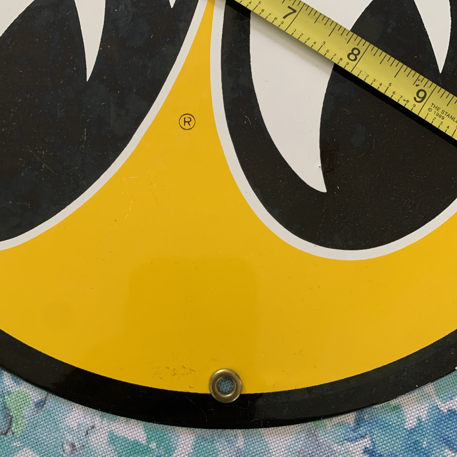 VINTAGE “MOON EYES SPEED EQUIPMENT” 11 3/4″ PORCELAIN METAL GASOLINE & OIL SIGN!