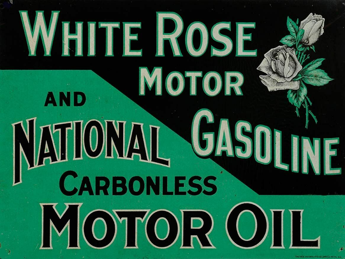 WHITE ROSE GASOLINE NATIONAL MOTOR OIL 16″ HEAVY DUTY USA MADE METAL ADV SIGN