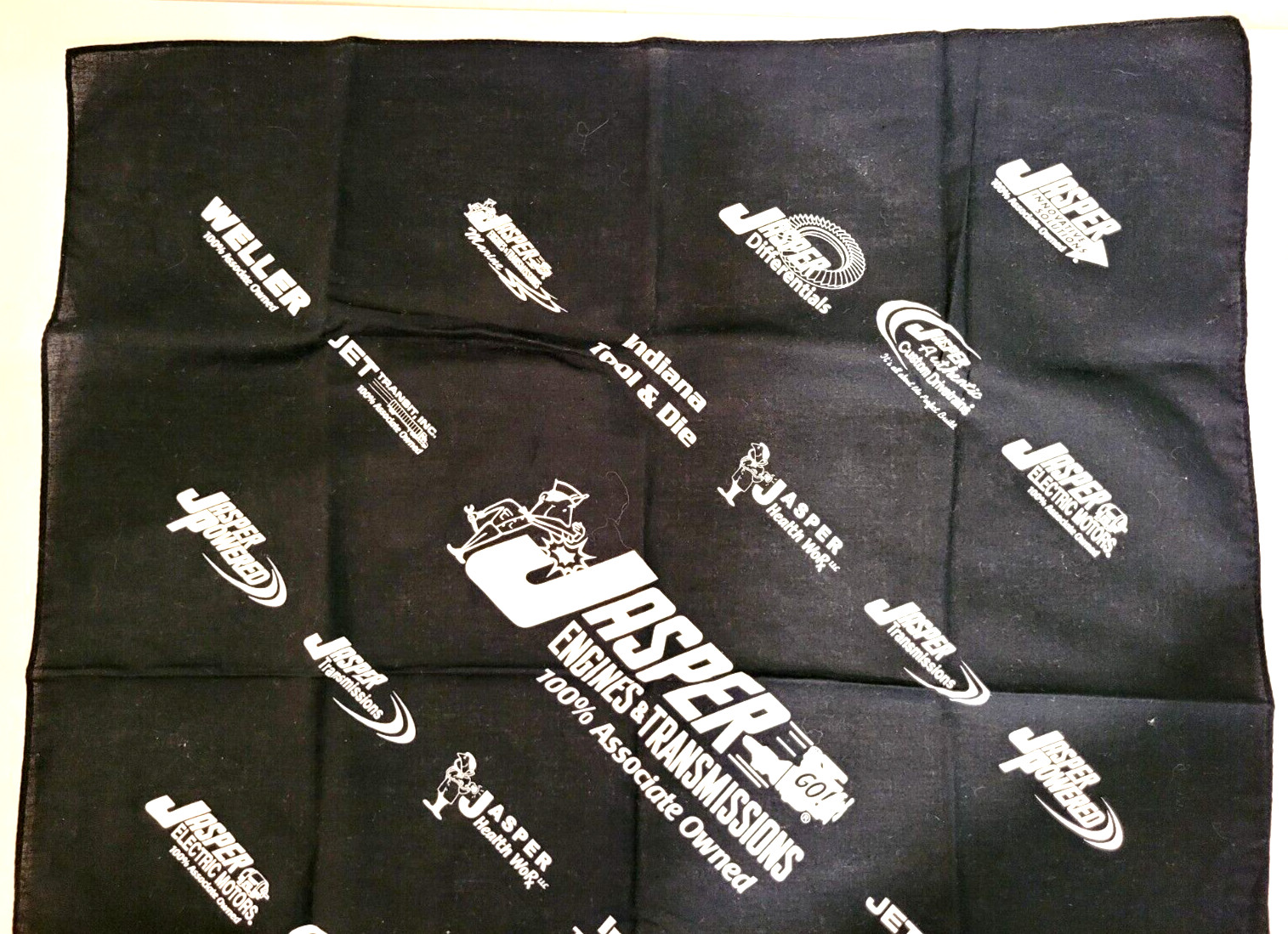 Jasper Engines & Transmissions Bandanna Handkerchief Advertising 21 1/4″x20 Blk