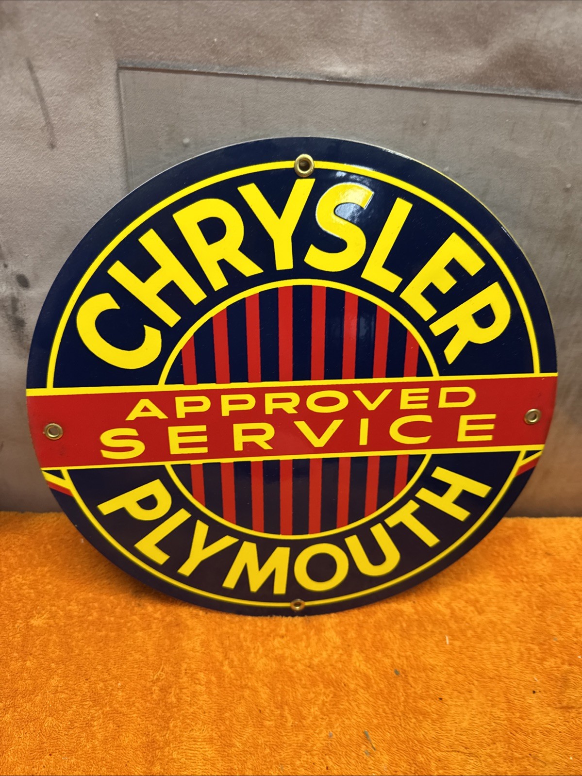 Box16- #1NOS Chrysler Plymouth Approved Service Porcelain Enamel Sign 12”