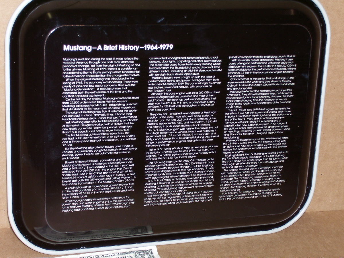 MUSTANG — Original Vintage Sign Tray – DATED “1978” – Tells HISTORY of MUSTANG