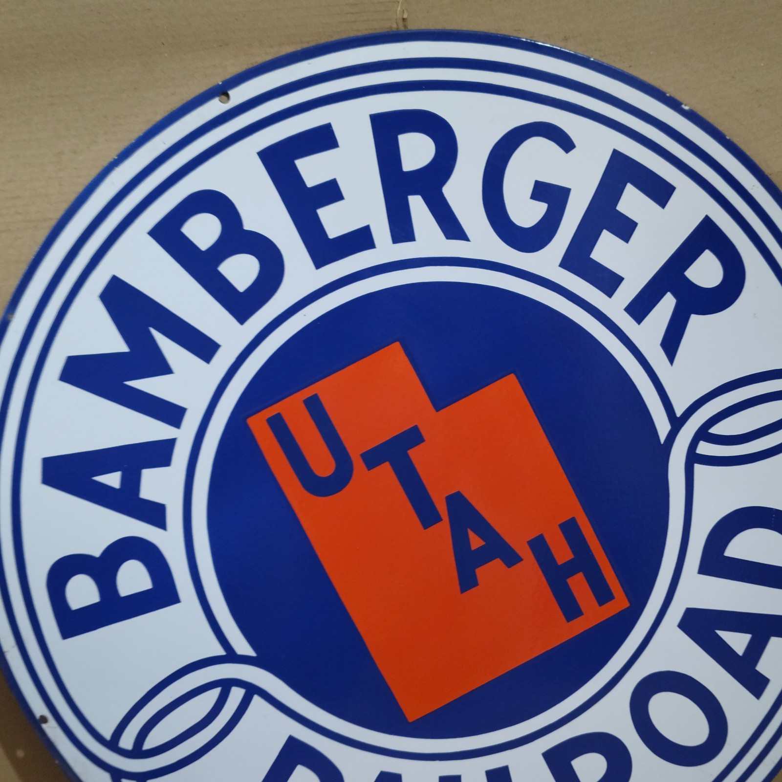 Utah Bamberger Railroad Porcelain Enamel Sign 30 x 30 Inches 1 Sided