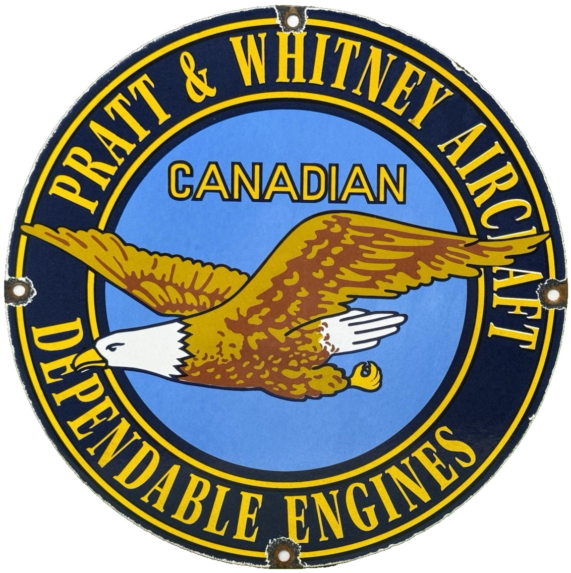 VINTAGE PRATT & WHITNEY AIRCRAFT ENGINES PORCELAIN SIGN AIRPORT AVIATION GAS OIL