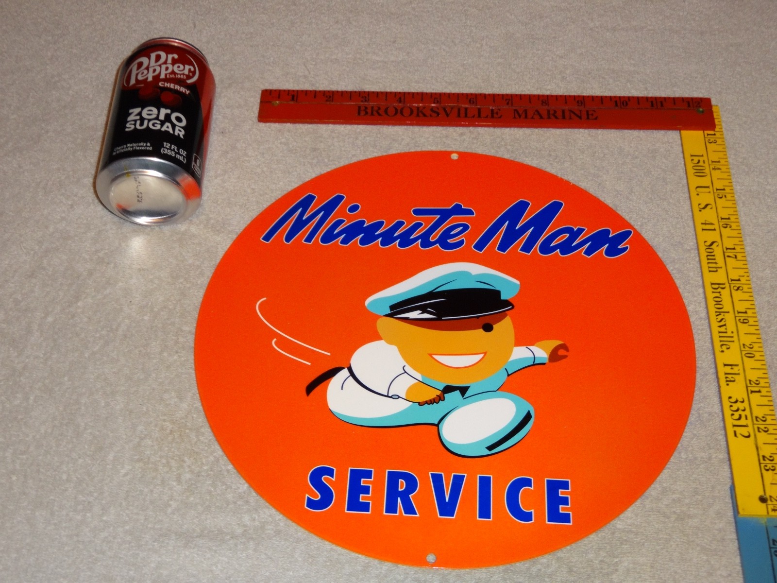 VINTAGE UNION 76 MINUTE MAN SERVICE 11 3/4″ PORCELAIN METAL GASOLINE & OIL SIGN!