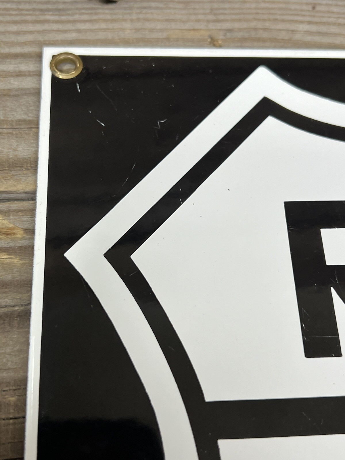 AS-IS Route 66 Porcelain Sign by Ande Rooney 12” x 11-1/4 Scratches Reproduction