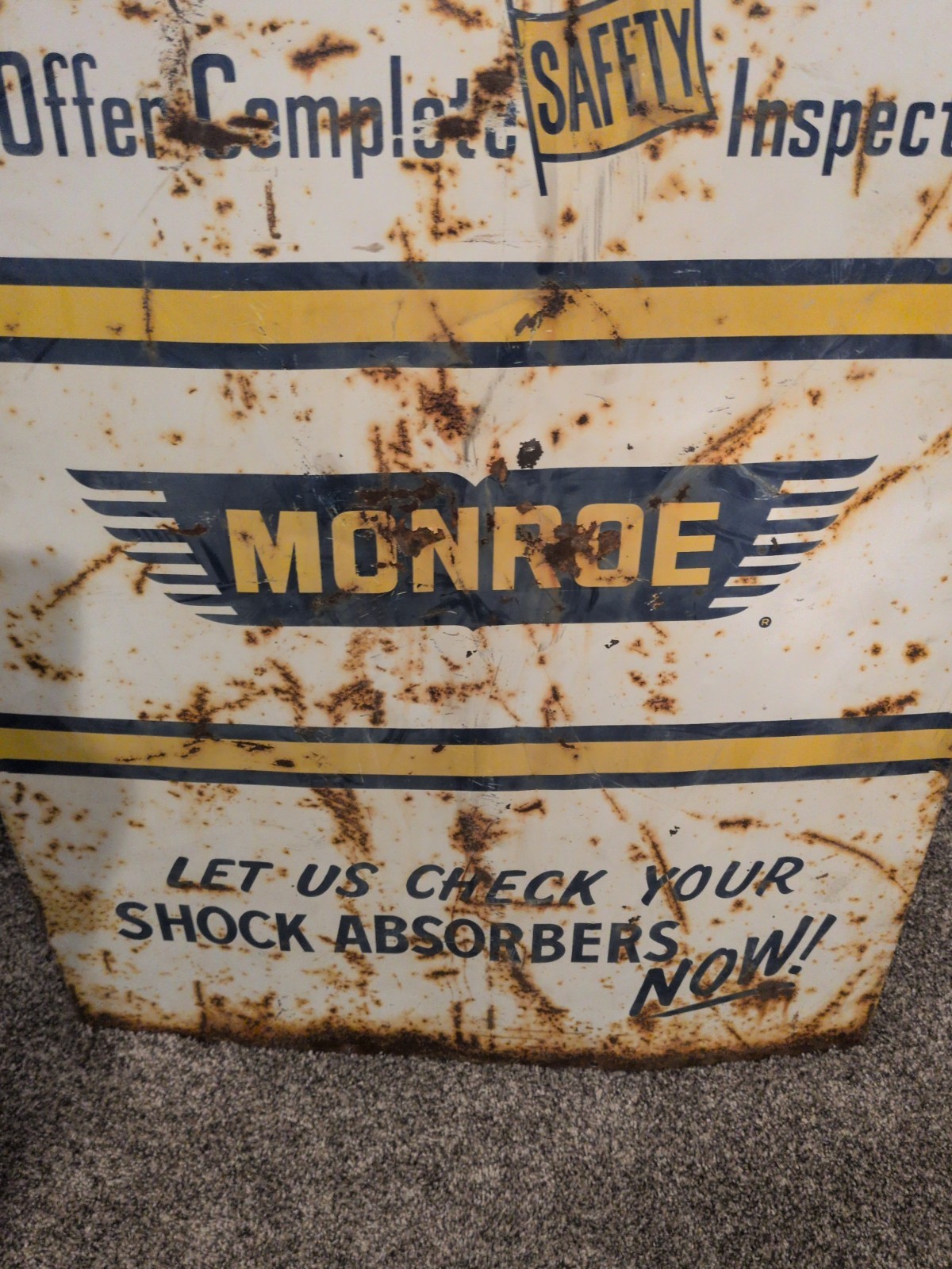 Old Monroe Shock Absorbers Gas Station Panel Sign Big ! 1969 ?