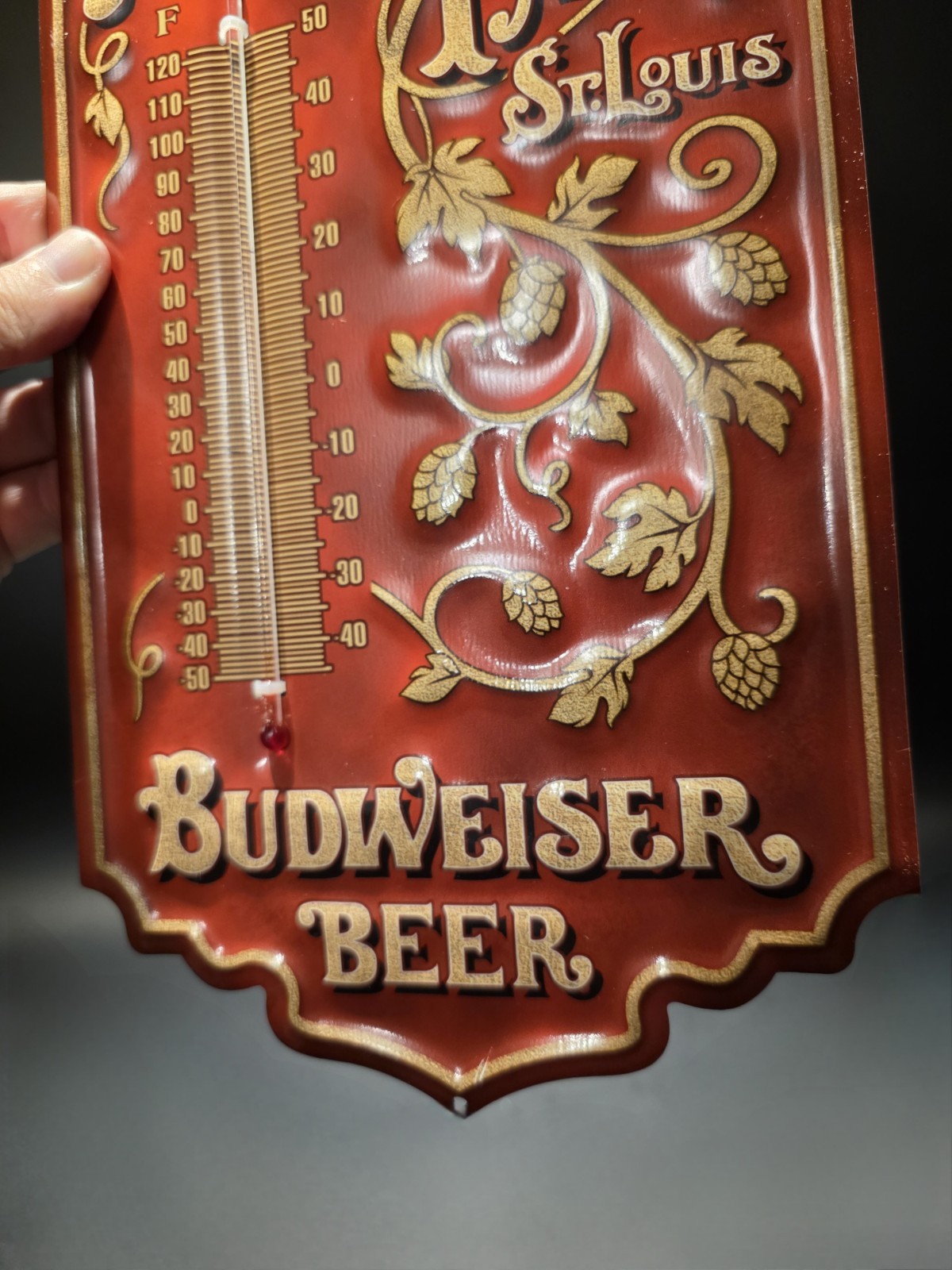 Metal Vintage Style Anheuser Busch Budweiser Wall Thermometer Sign