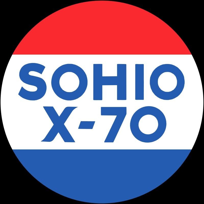 Sohio X-70 Gasoline – Garage Art Metal Sign: 24″ Dia. Round USA Steel