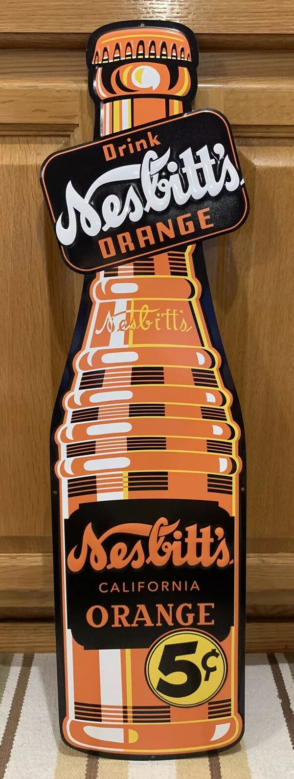 Nesbitts Orange Soda Sign Metal Bottle Vintage Style Wall Decor Tools Oil Bar