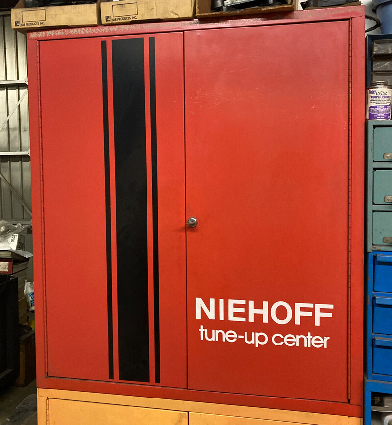 2 Vintage Niehoff Tune-up Center Parts Wall Metal Cabinets