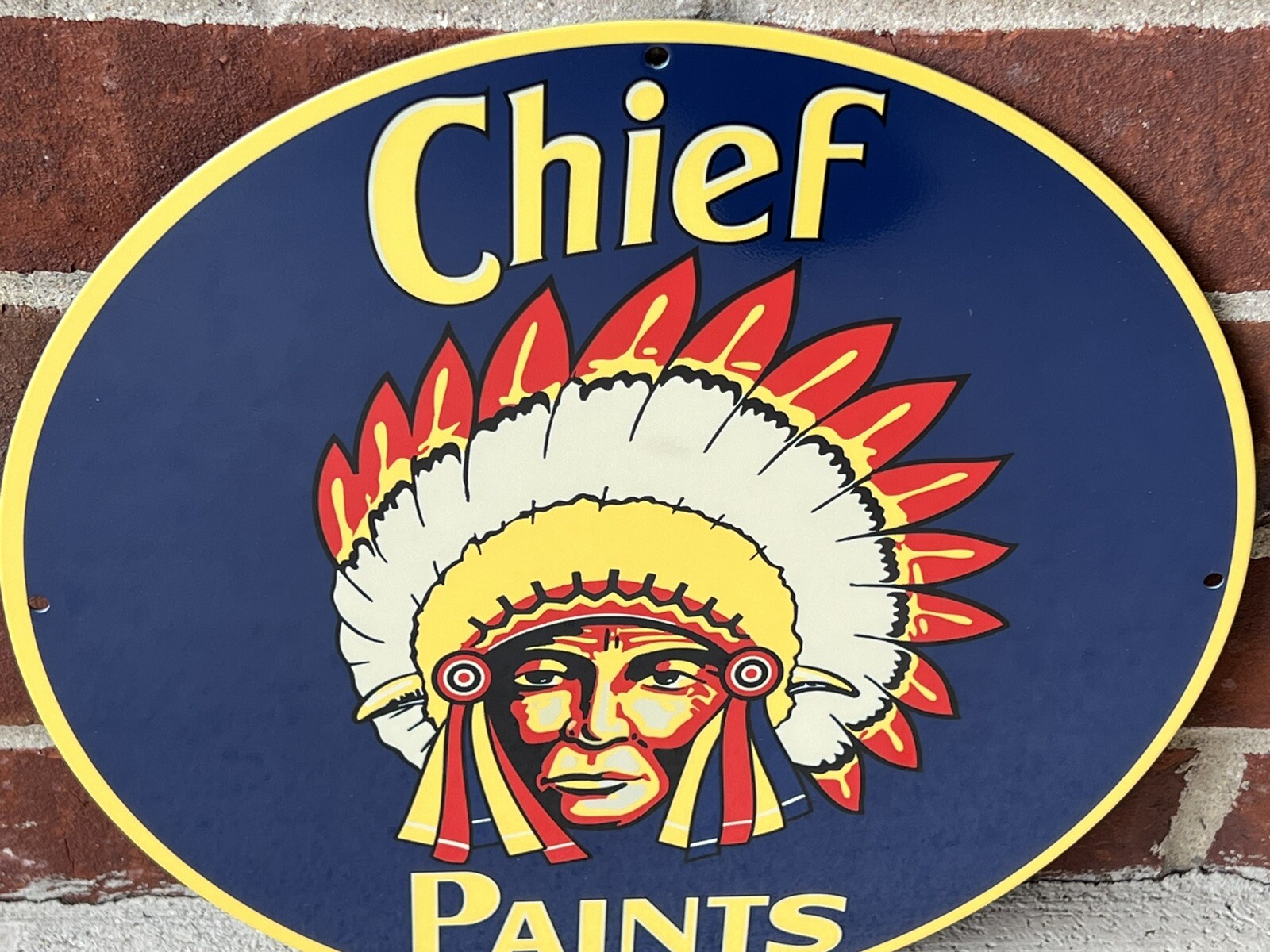 12in Indian Chief Paints Vintage Style Heavy Steel Sign