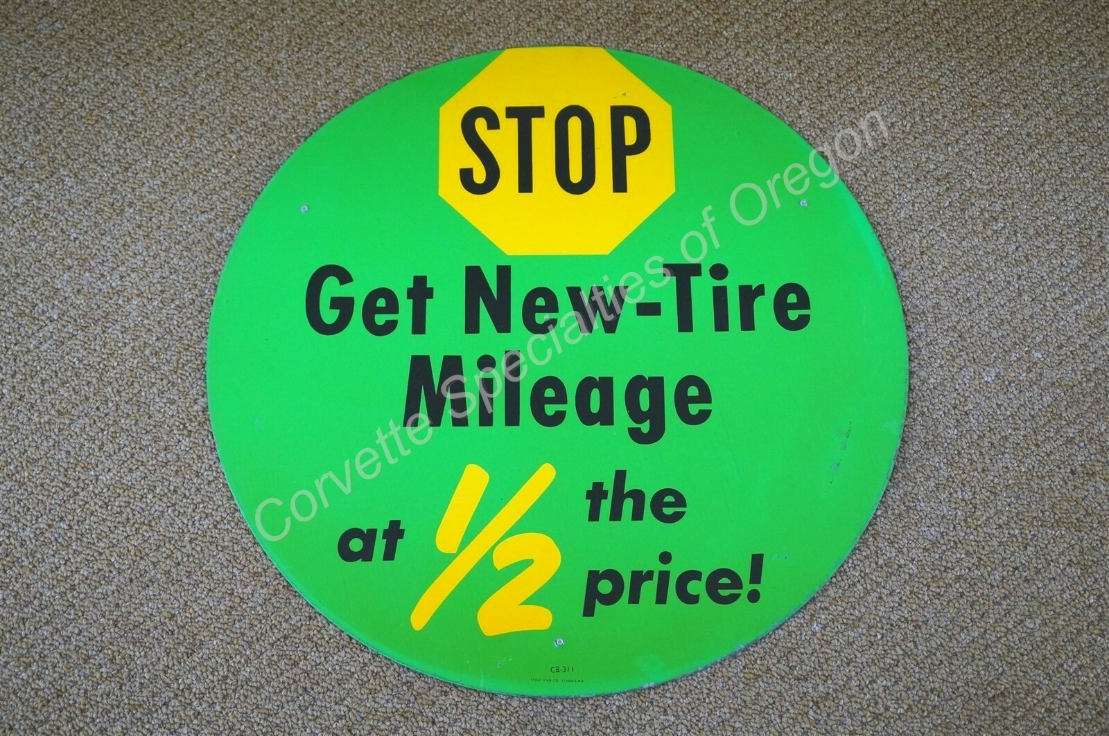 NOS Stop Get New Tire 17″ Sign Insert Gas Station GM OK Goodyear Firestone Tread