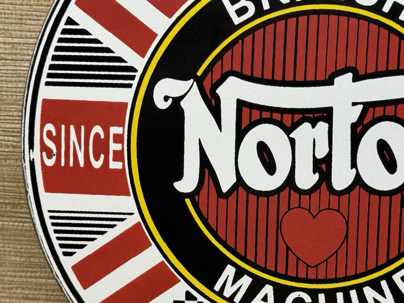 VINTAGE NORTON MOTORCYCLES PORCELAIN SIGN GENERAL MOTORS DEALERSHIP GAS OIL