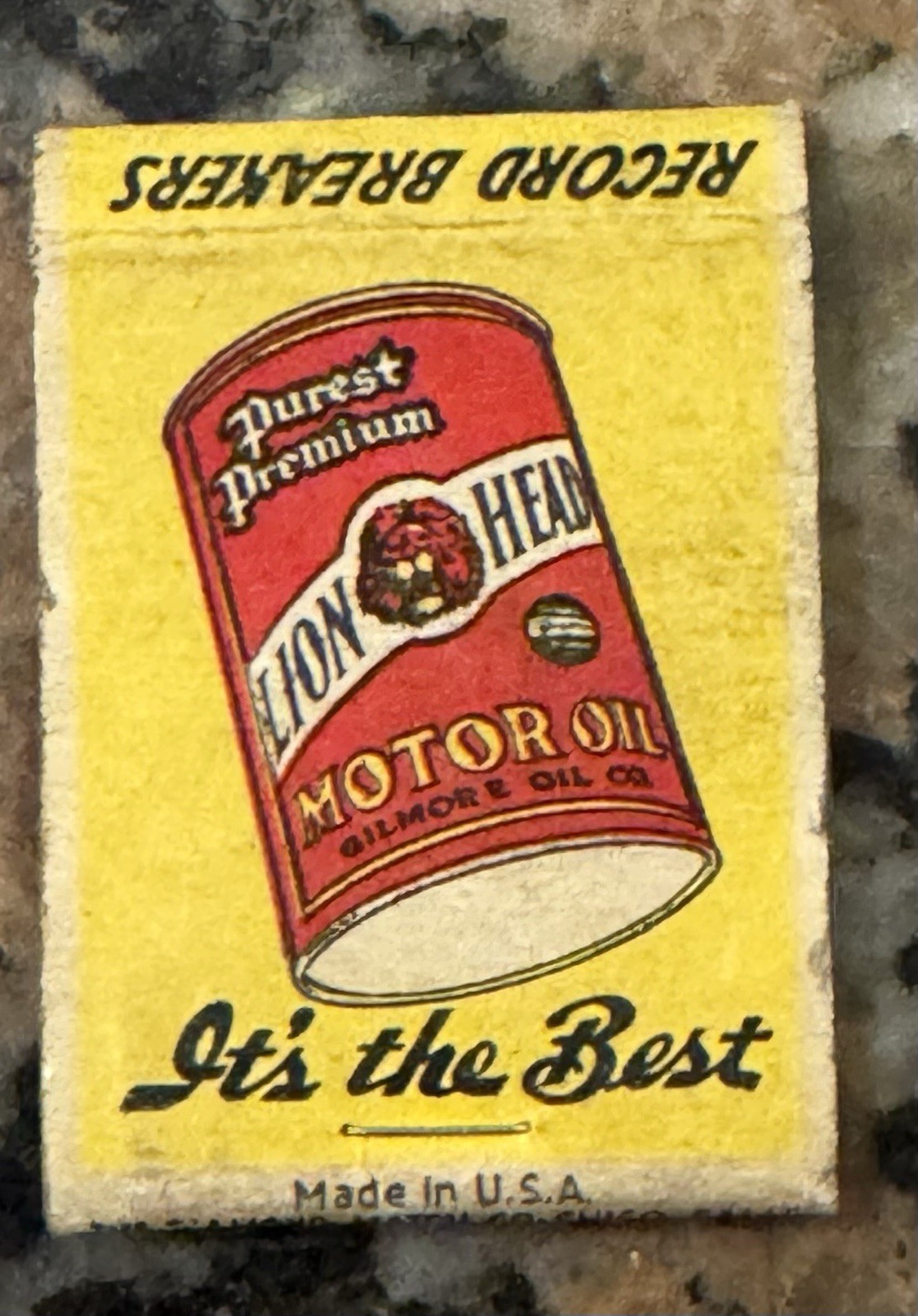 Scarce 1940 Gilmore Red Lion Gas Match Cover