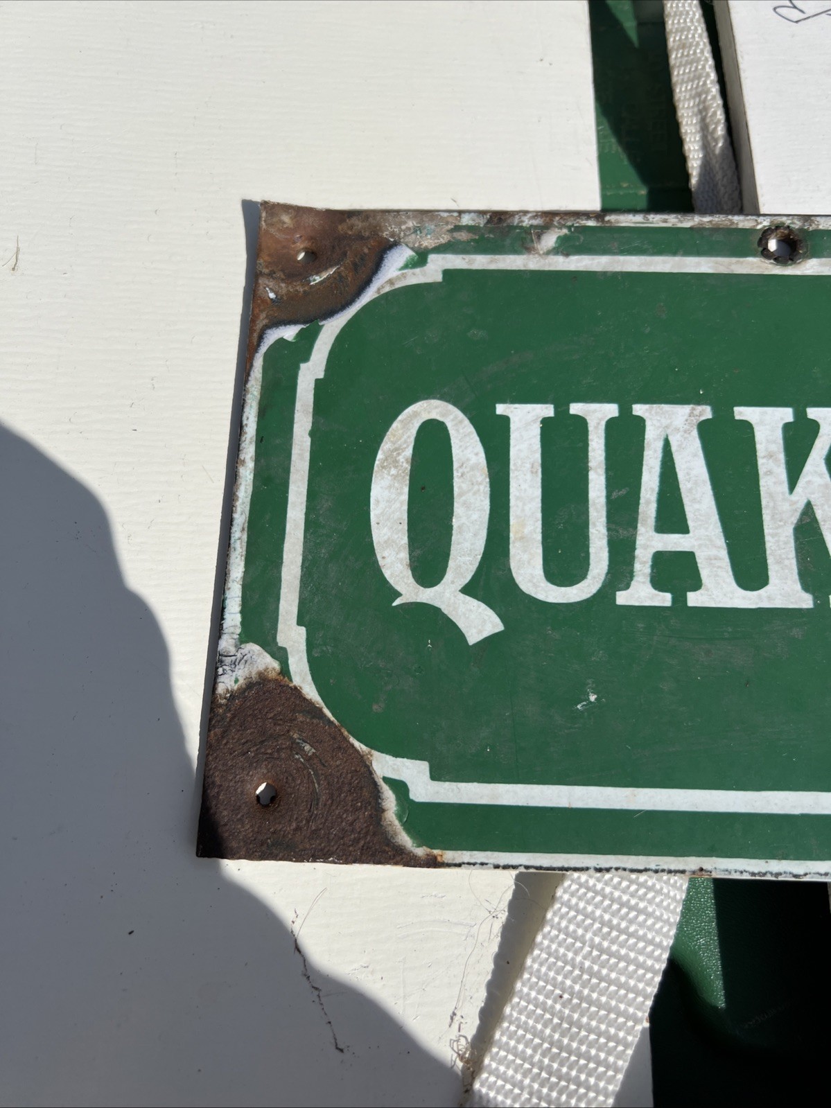 1940s Porcelain Quaker State Cold Test Oil Sign