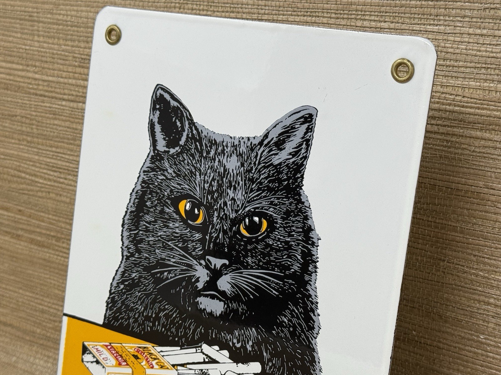 VINTAGE BLACK CAT CIGARETTES PORCELAIN SIGN ROAD GAS STATION CAMEL MARLBORO