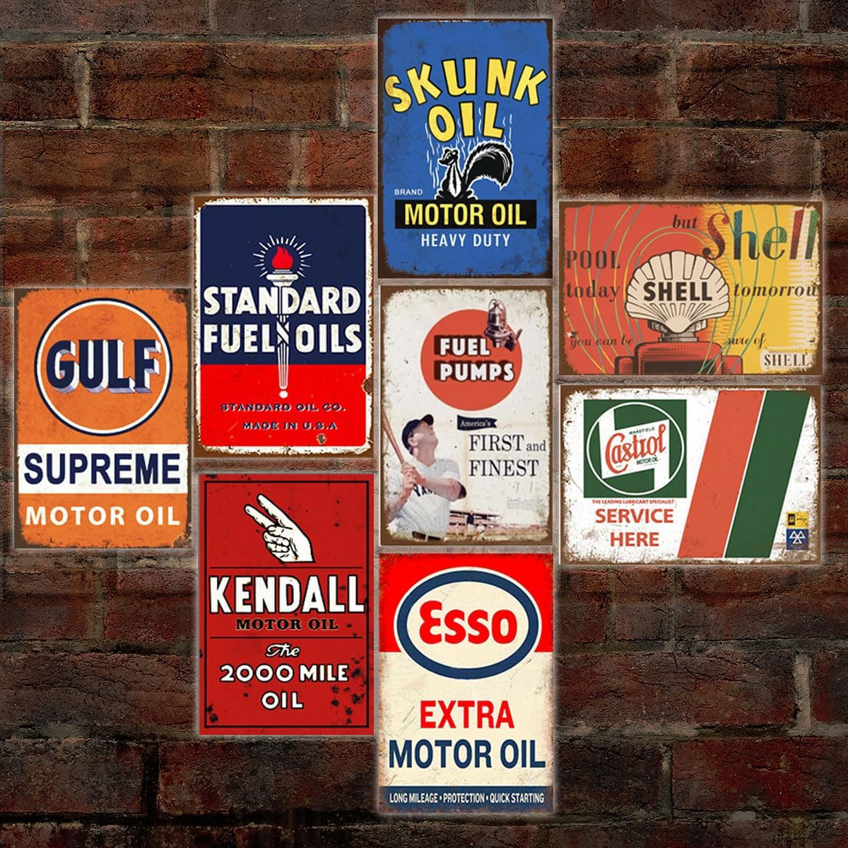 Reproduced Vintage Tin Signs, Gas Oil Retro Advert Metal Sign for Garage Man