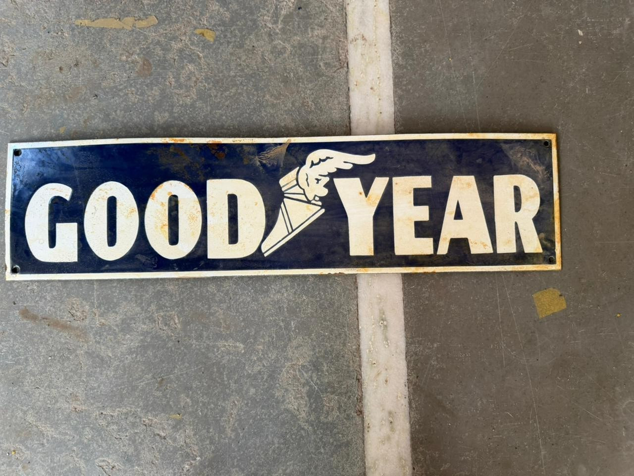 PORCELIAN GOOD YEAR ENAMEL SIGN SIZE 24X6 INCHES