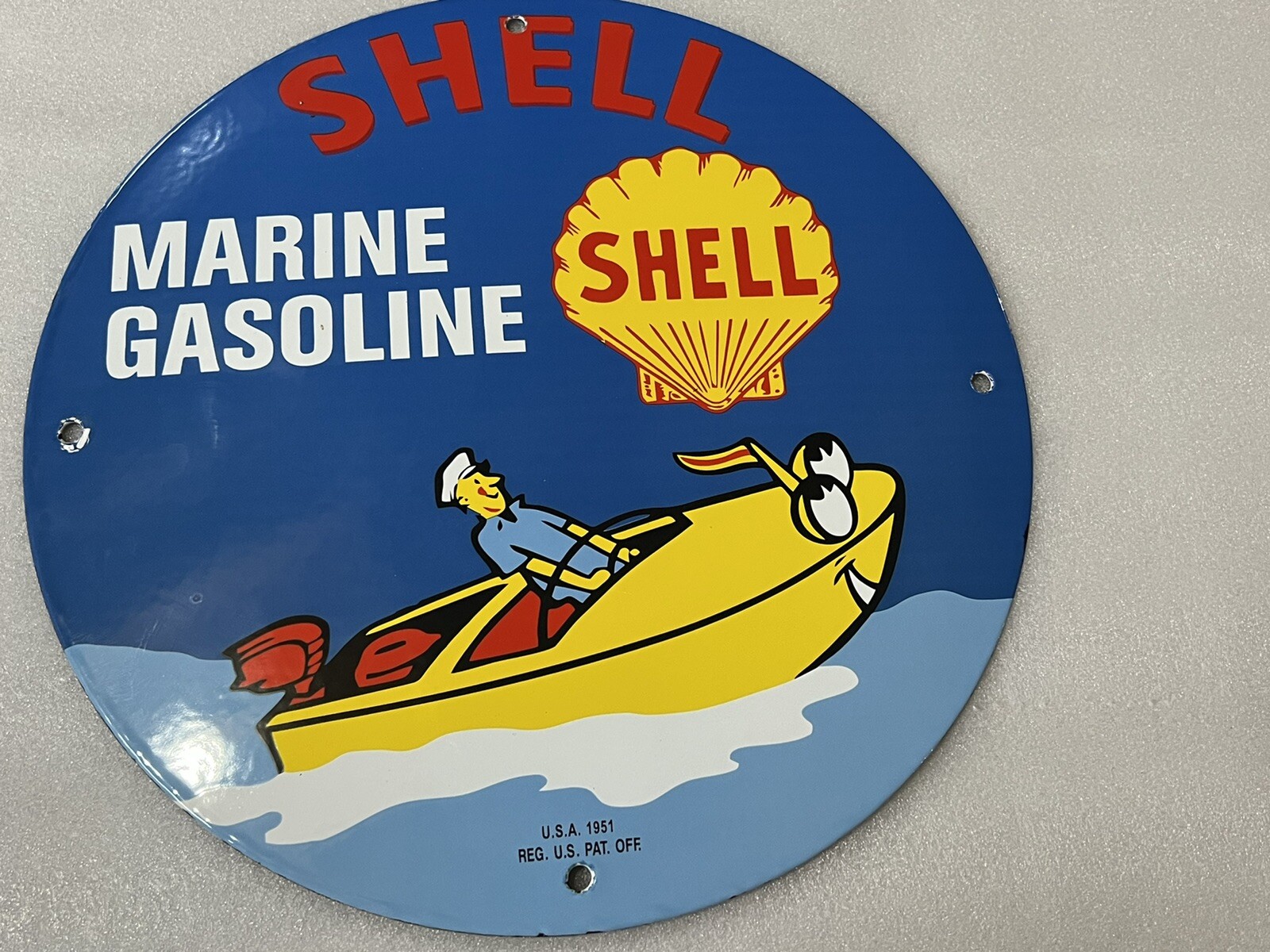 12in Marine Gasoline PORCELAIN ENAMEL SIGN Motor OIL GAS PUMP PLATE