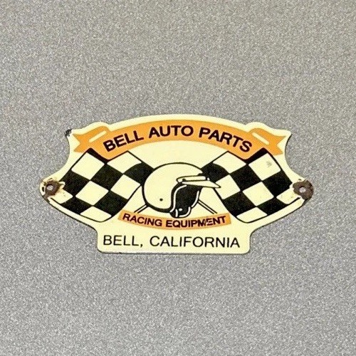 VINTAGE BELL AUTO RACING EQUIPMENT PORCELAIN SIGN GAS OIL CAR TRUCK MOTORCYCLE