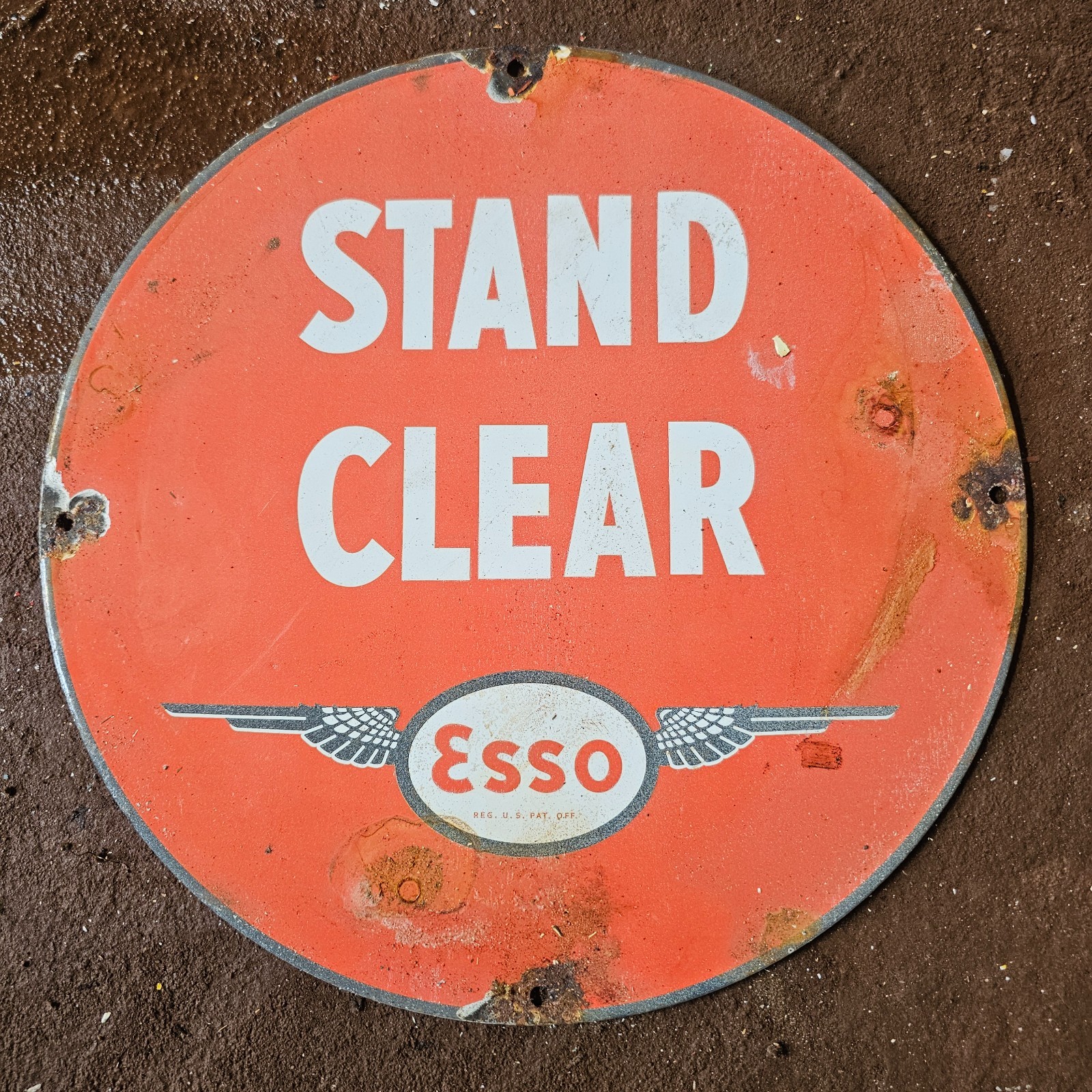 VINTAGE ESSO STAND CLEAR OLD US GASOLINE OIL GAS PUMP ENAMEL PORCELAIN SIGN