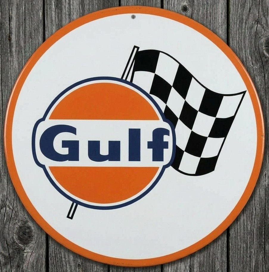 Gulf Racing 8″ Diameter Novelty Metal Sign Made In USA New!