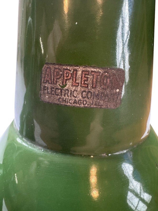 1 Appleton 16×12 Gooseneck Green Porcelain Pole Sign Light Gas Station Vintage A