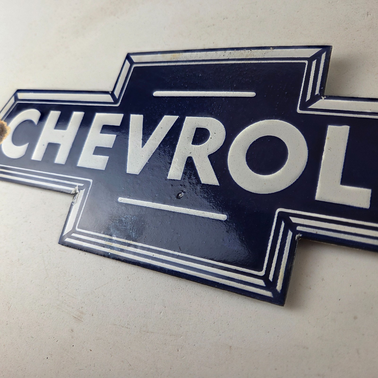 Vintage Chevrolet Advertising Sign – Porcelain Bow Tie Garage Auto Sign