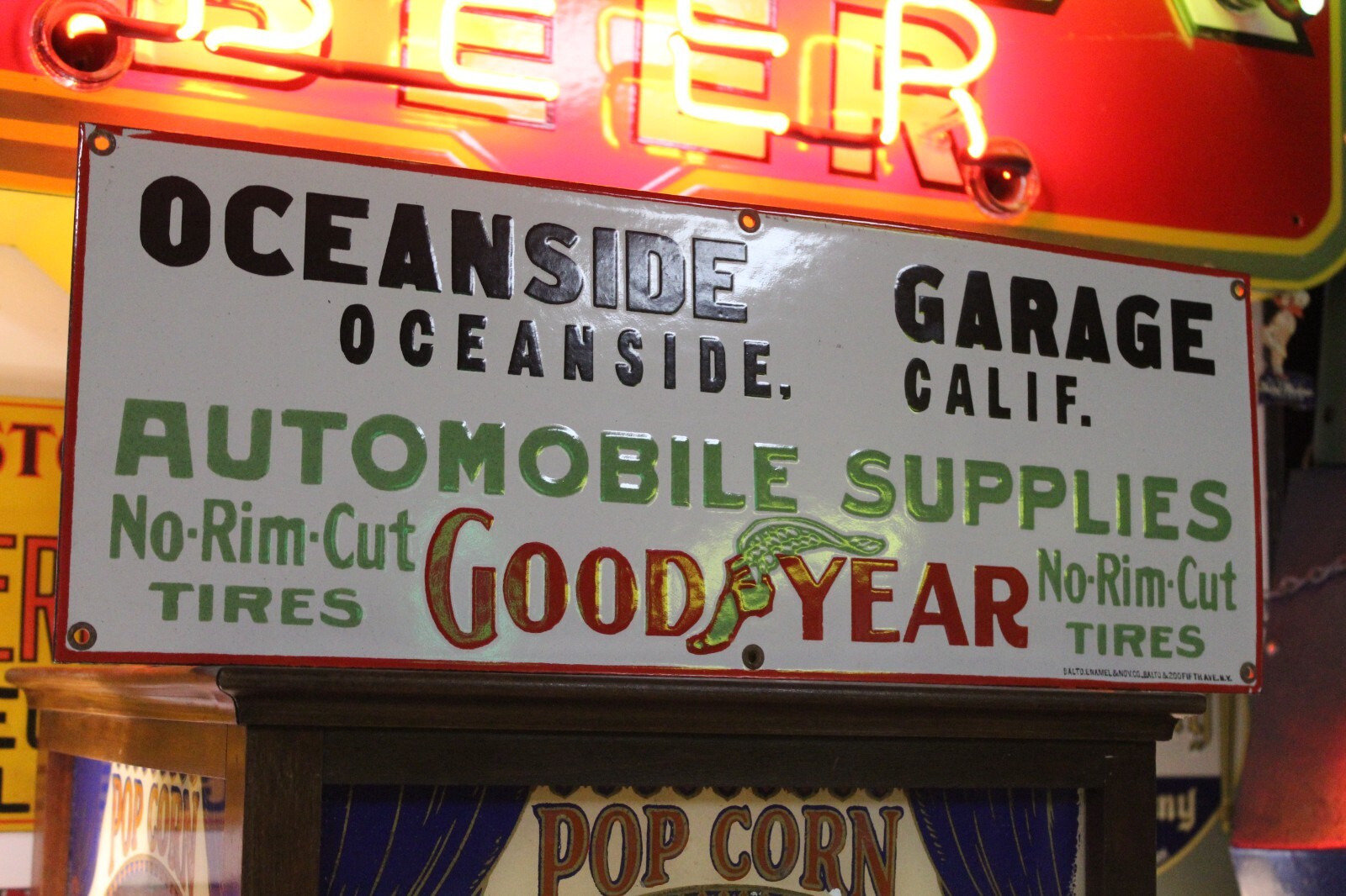 RARE GOODYEAR TIRES OCEANSIDE DEALER PORCELAIN METAL SIGN CALIFORNIA GAS OIL