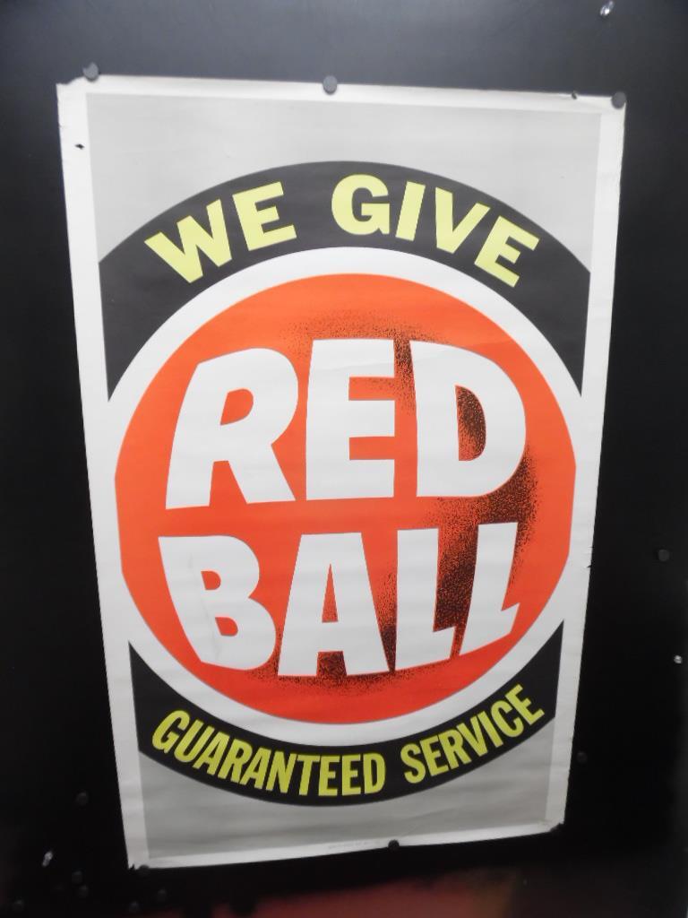 1963 WE GIVE RED BALL SERVICE Atlantic Gas Station Poster Paper Sign Vintage BIG