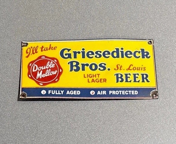 VINTAGE 12” GRIESEDIECK BEER BAR PORCELAIN SIGN CAR OIL GAS TRUCK MOTORCYCLE